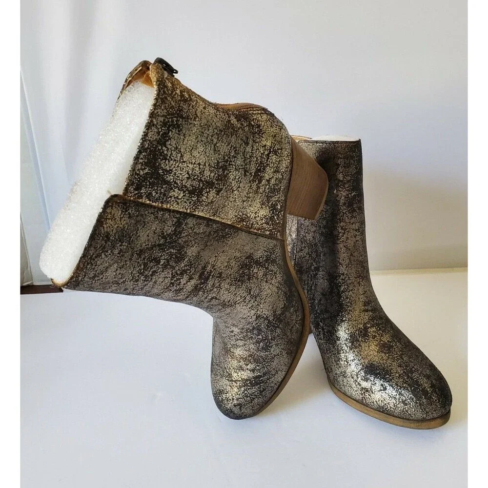 DENIM & SUPPLY RALPH LAUREN MARIELA Metallic Silver LEATHER BOOTIE Boots 8 B